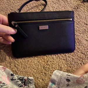 kate spade Black Leather Zip Wristlet Clutch with Gold Hardware